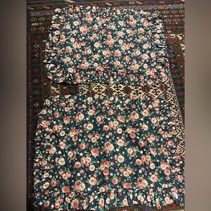 Vintage Pair of Floral Rose Print Cotton Pillowcases with Ruffle Edges